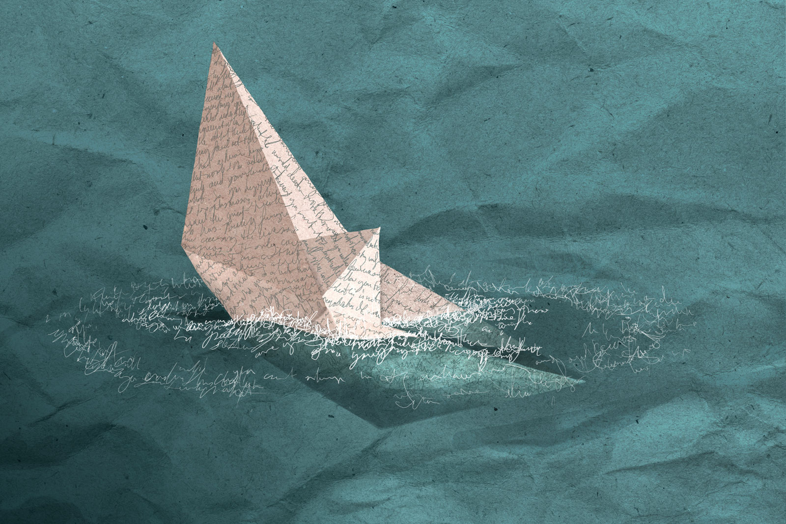 A paper boat, succumbing to the waves. (Artwork by Lucy Scott.)